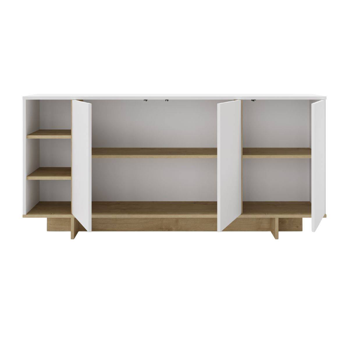 Buffet 3 portes 3 niches 170cm en mélaminé blanc et imitation bois - ESQUISSE - Image 4