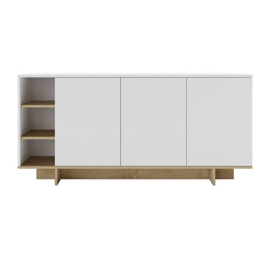 Buffet 3 portes 3 niches 170cm en mélaminé blanc et imitation bois - ESQUISSE - Image 3