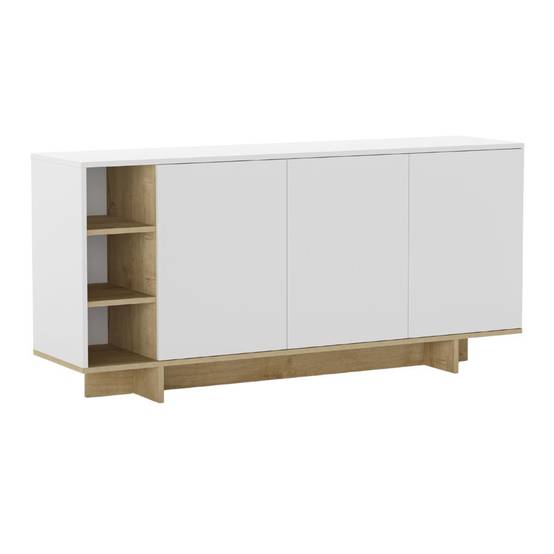Buffet 3 portes 3 niches 170cm en mélaminé blanc et imitation bois - ESQUISSE - Image 1