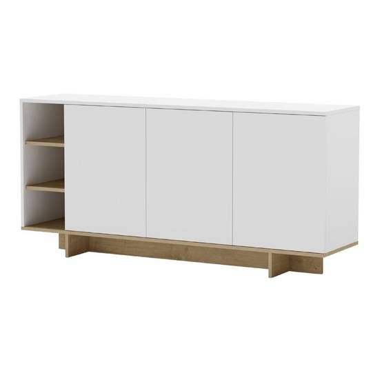 Buffet 3 portes 3 niches 170cm en mélaminé blanc et imitation bois - ESQUISSE - Image 5
