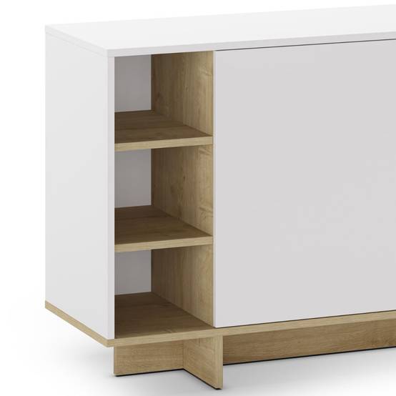 Buffet 3 portes 3 niches 170cm en mélaminé blanc et imitation bois - ESQUISSE - Image 6