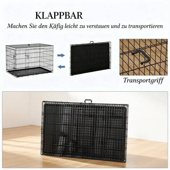 Cage pour chien en acier robuste pliable avec plateau amovible 121cm noir - ComfortXL Outdoor Living - Image 2