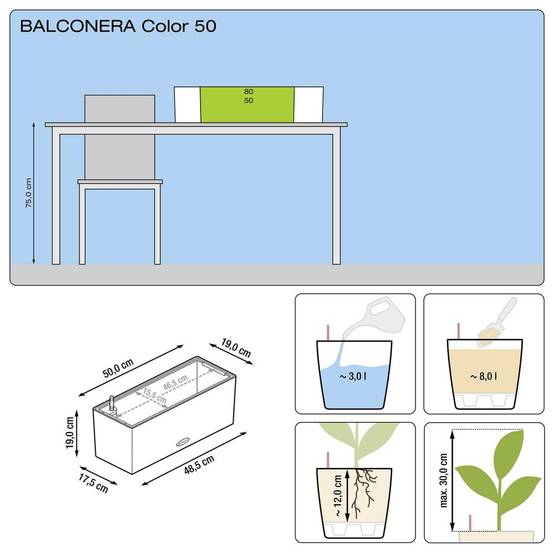 Lechuza - Pot Balconera Cottage 50 - kit complet, blanc - 50 cm Lechuza - Imagen 3