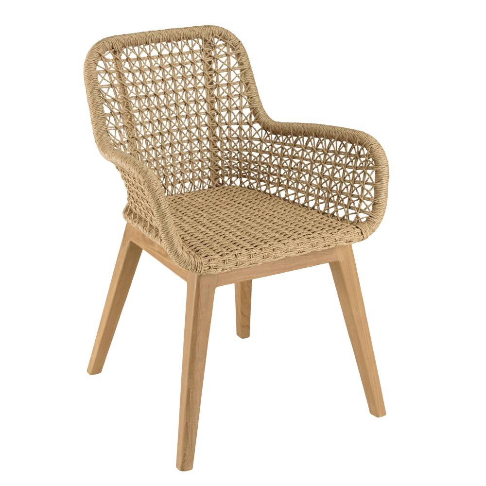 Macabane - VALERIA - Lot de 2 fauteuils jardin en bois teck rotin / coussin blanc - Imagen 10
