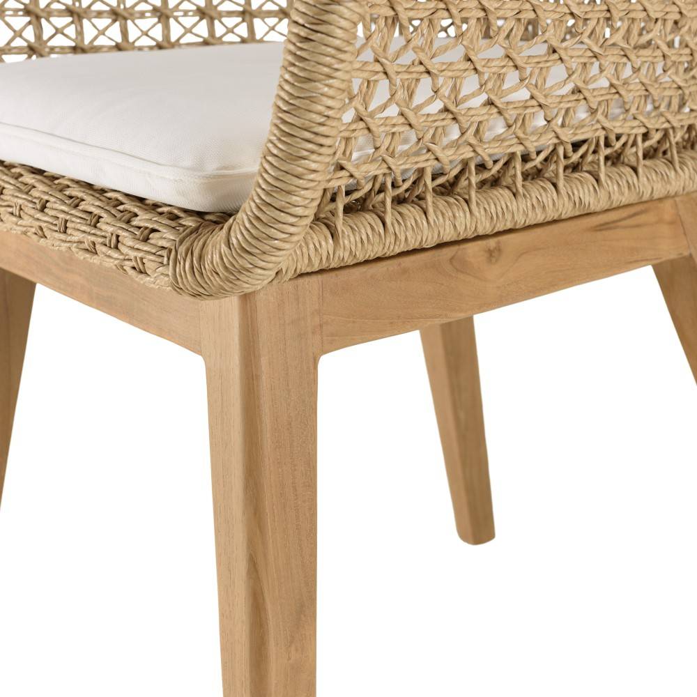 Macabane - VALERIA - Lot de 2 fauteuils jardin en bois teck rotin / coussin blanc - Imagen 9