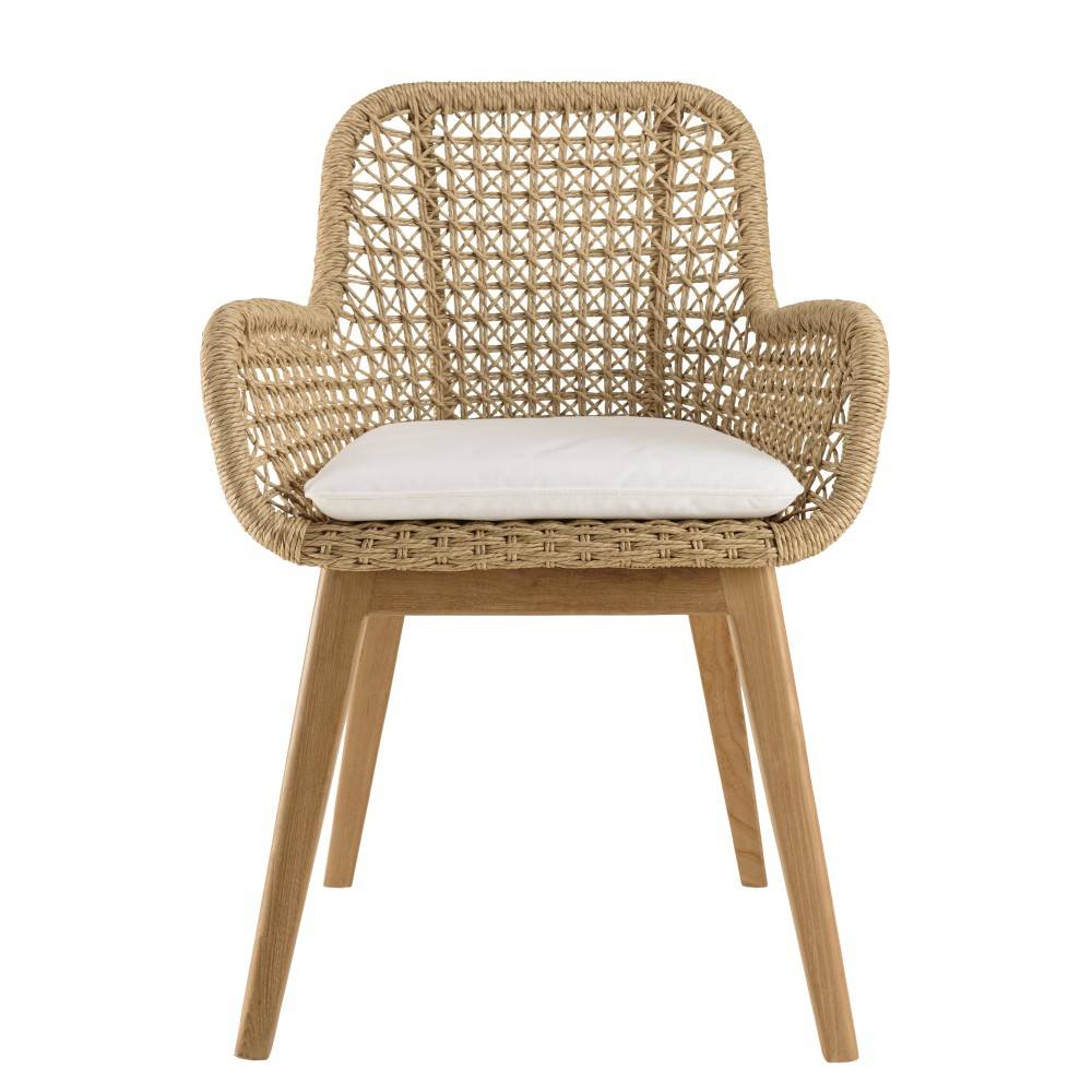 Macabane - VALERIA - Lot de 2 fauteuils jardin en bois teck rotin / coussin blanc - Imagen 4