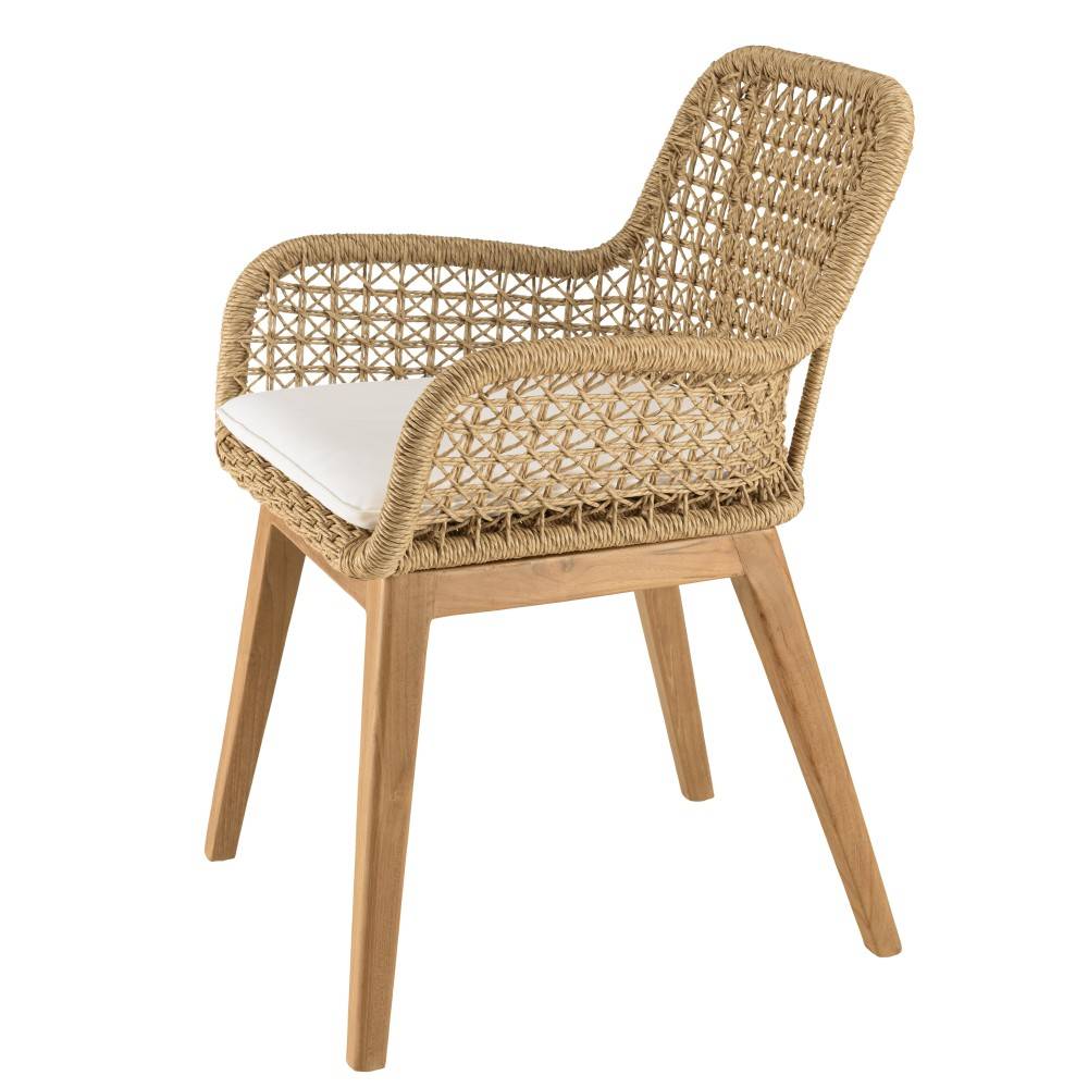 Macabane - VALERIA - Lot de 2 fauteuils jardin en bois teck rotin / coussin blanc - Imagen 8
