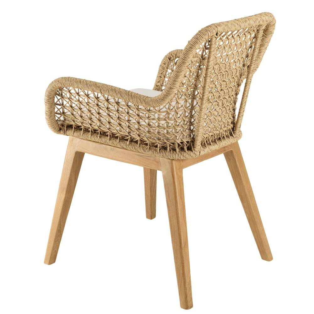Macabane - VALERIA - Lot de 2 fauteuils jardin en bois teck rotin / coussin blanc - Imagen 6