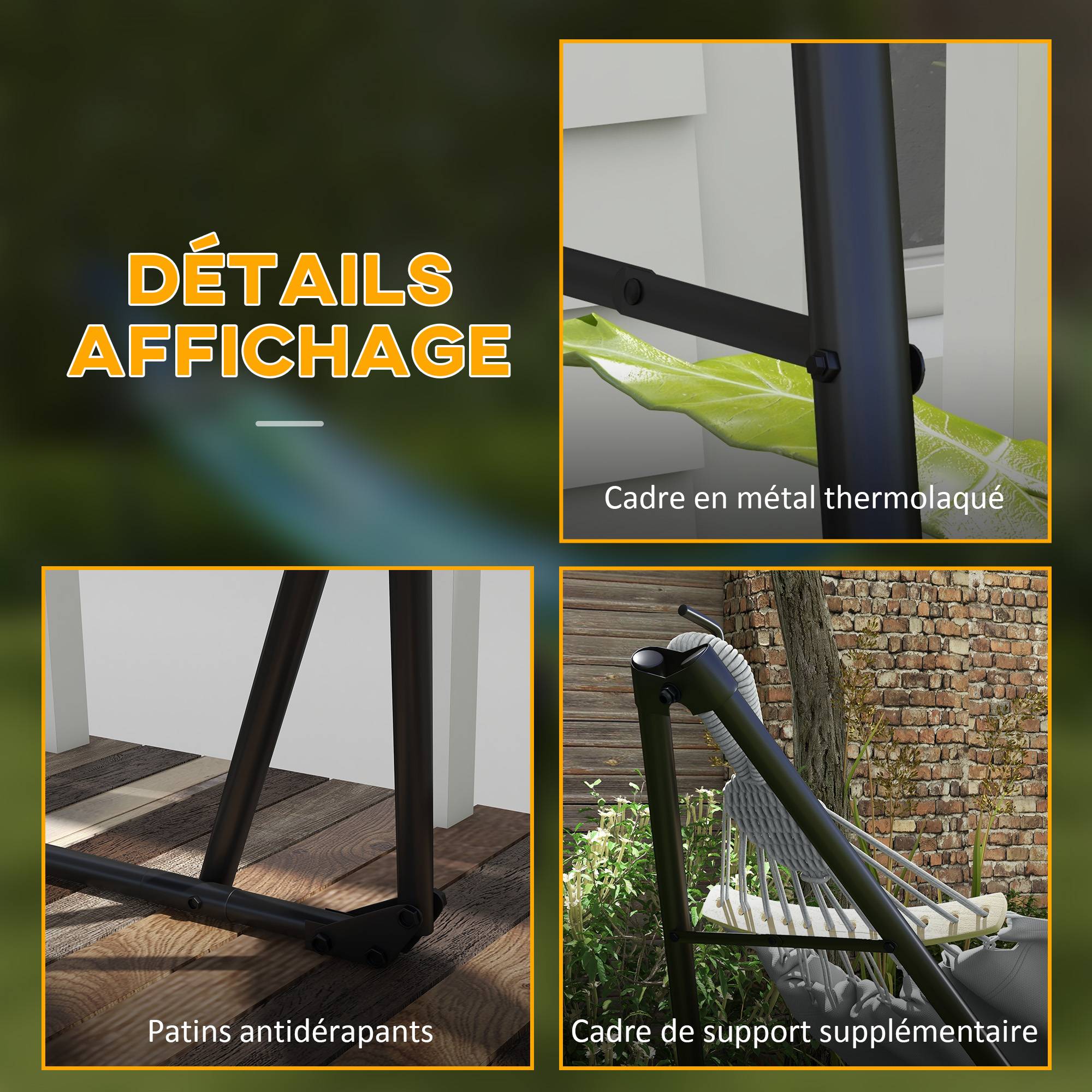 Support de hamac acier gris 268 x 89 x 100 cm - PANGIVO - Image 8