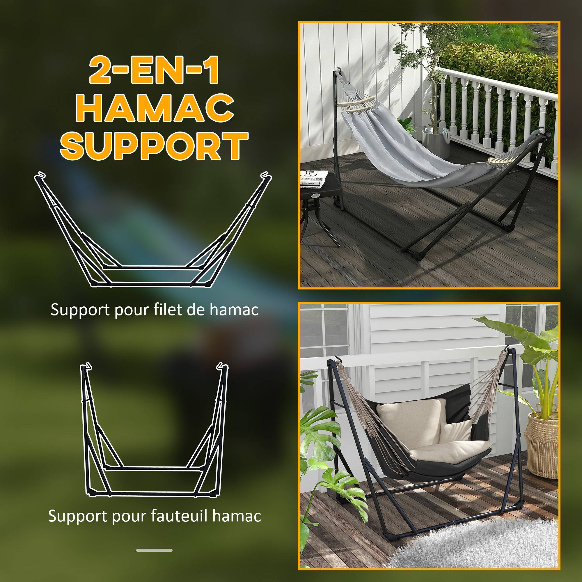 Support de hamac acier gris 268 x 89 x 100 cm - PANGIVO - Image 6