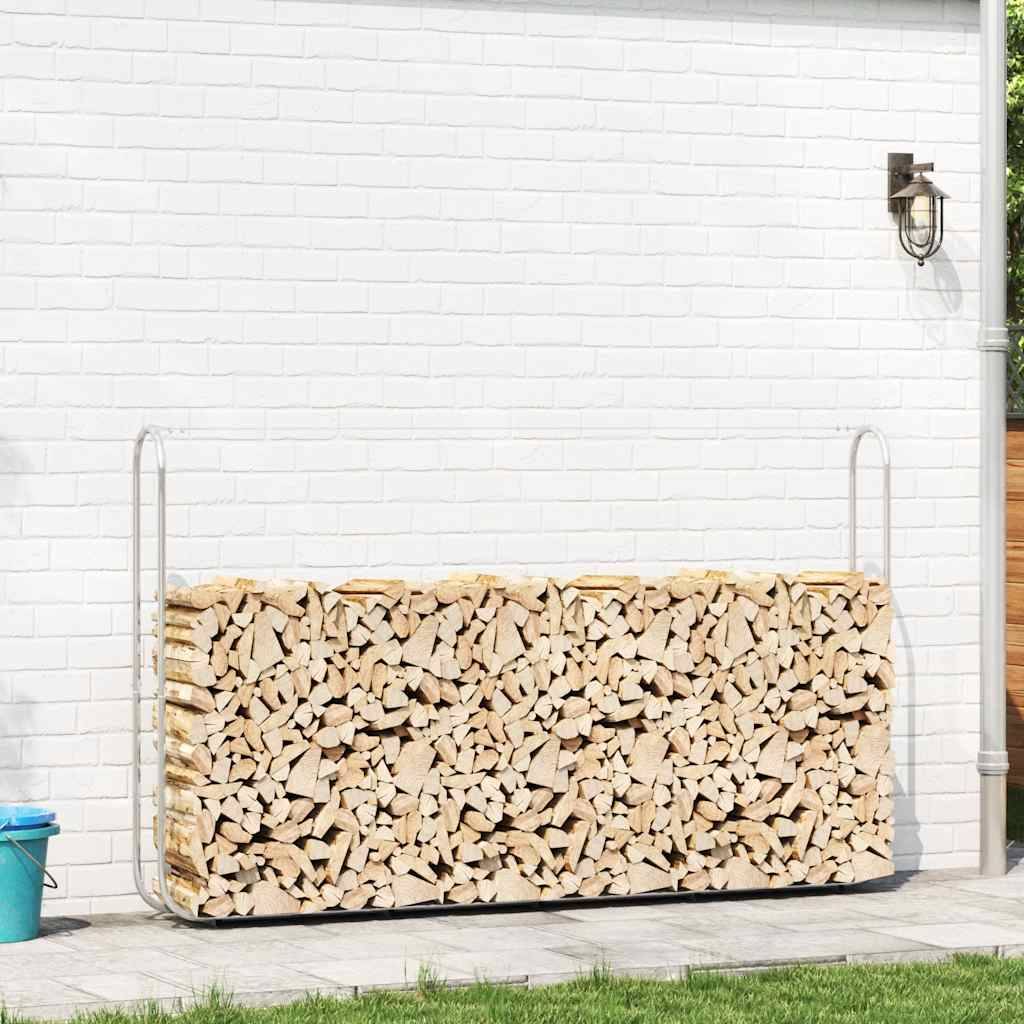 Abri-bûches extérieur acier galvanisé XXL pour jardin stockage bois 250x25x150 cm Argenté - ComfortXL Outdoor Living - Image 3