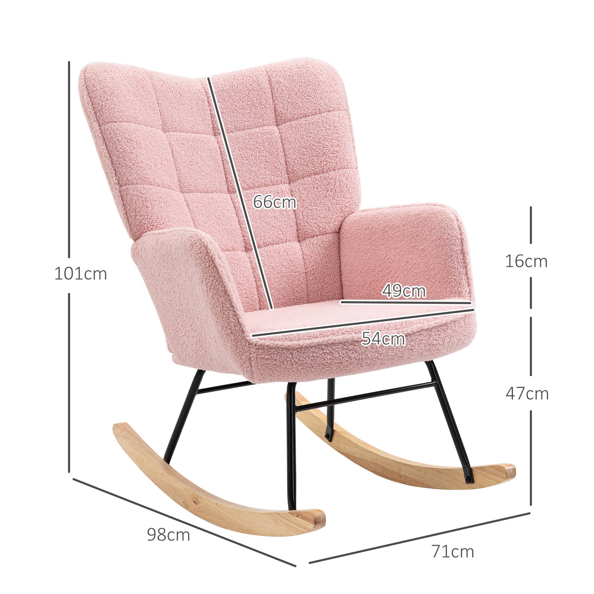 Sans Marque - Fauteuil à bascule rocking chair revêtement bouclette structure en acier 71 x 98 x 101 cm rose - Image 5