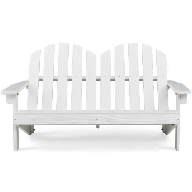 Helloshop26 - Chaise/fauteuil de jardin adirondack 2 places pour enfants en bois de sapin avec dossier 110 degrés accoudoirs charge 100 kg blanc - Imagen 2