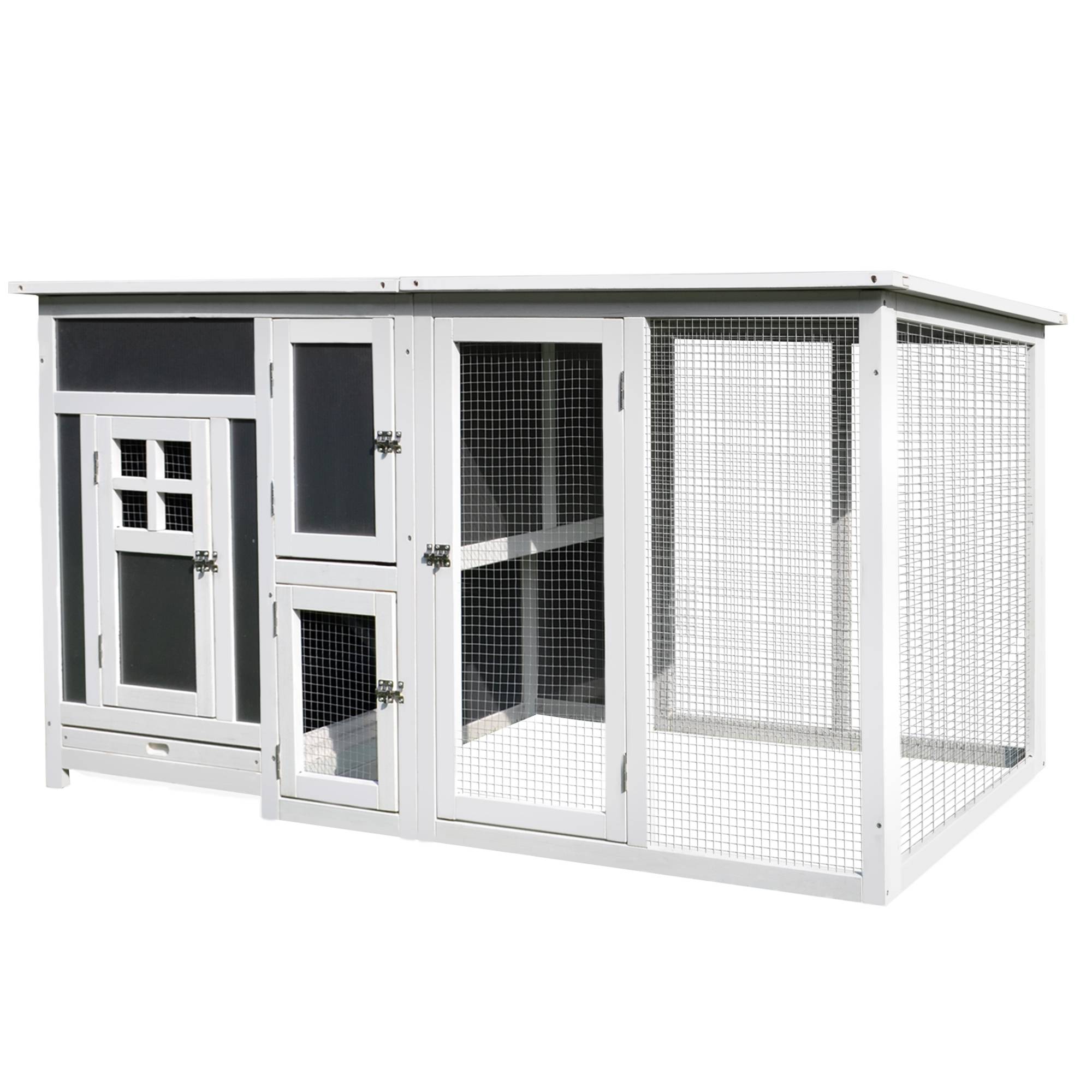 ComfortXL - Poulailler bois de sapin gris blanc 160 x 75 x 80 cm avec enclos pondoir toit étanche pour 1 à 2 poules - Image 10