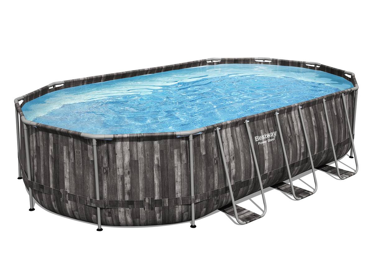 Bestway - Piscine tubulaire Power Steel décor bois ovale 6,10 x 3,66 x 1,22 m - Bestway - Imagen 3