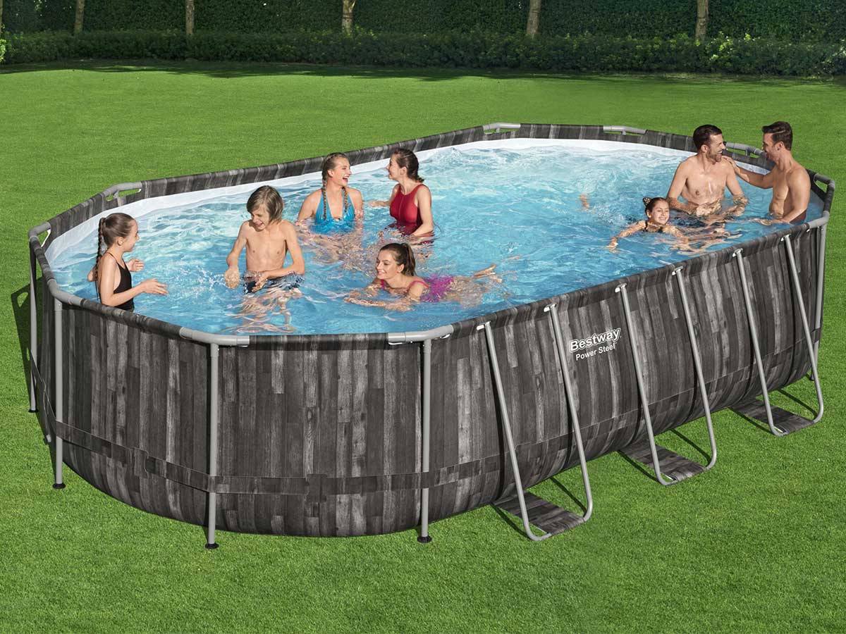 Bestway - Piscine tubulaire Power Steel décor bois ovale 6,10 x 3,66 x 1,22 m - Bestway - Imagen 2