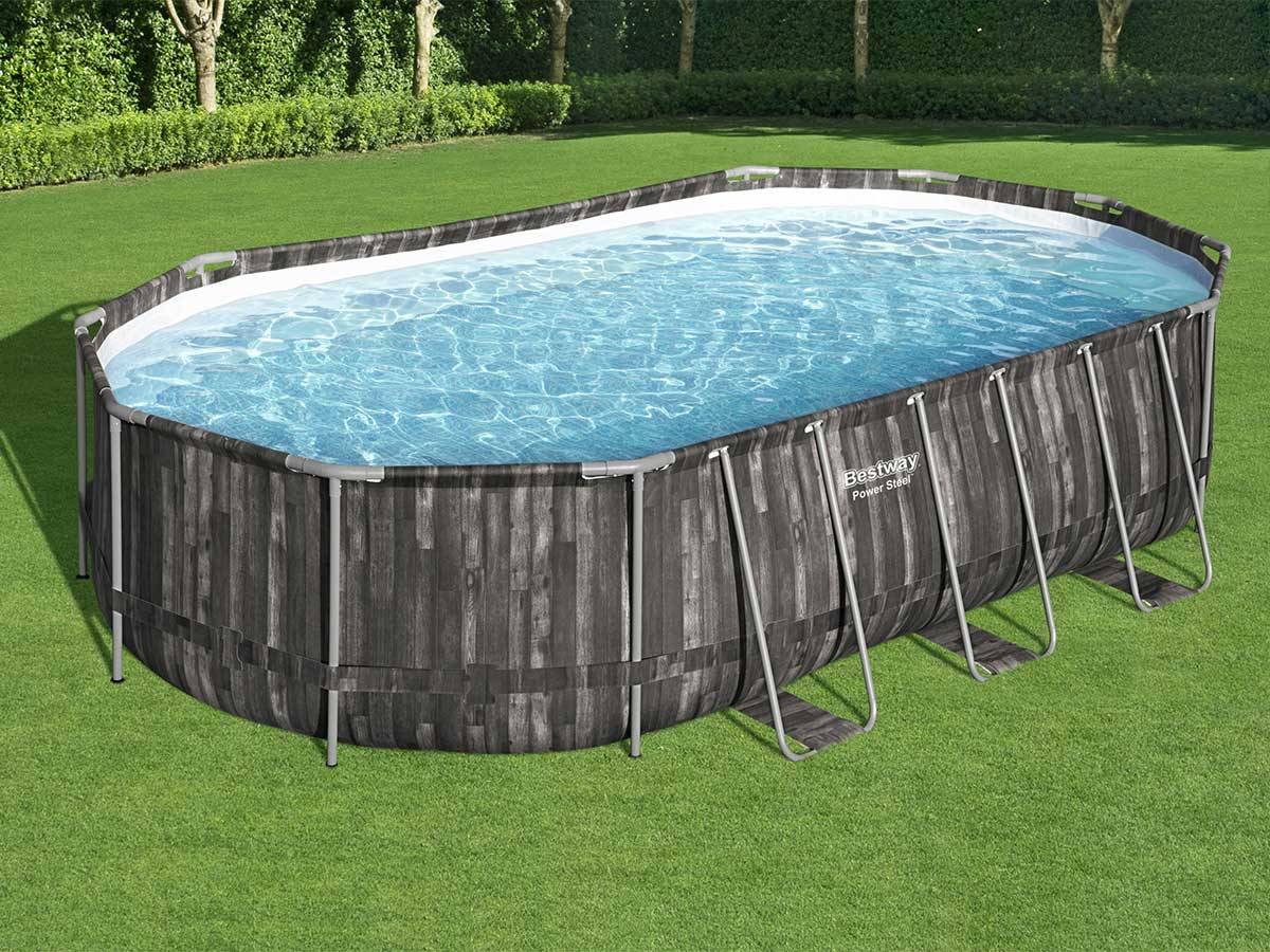 Bestway - Piscine tubulaire Power Steel décor bois ovale 6,10 x 3,66 x 1,22 m - Bestway - Imagen 4