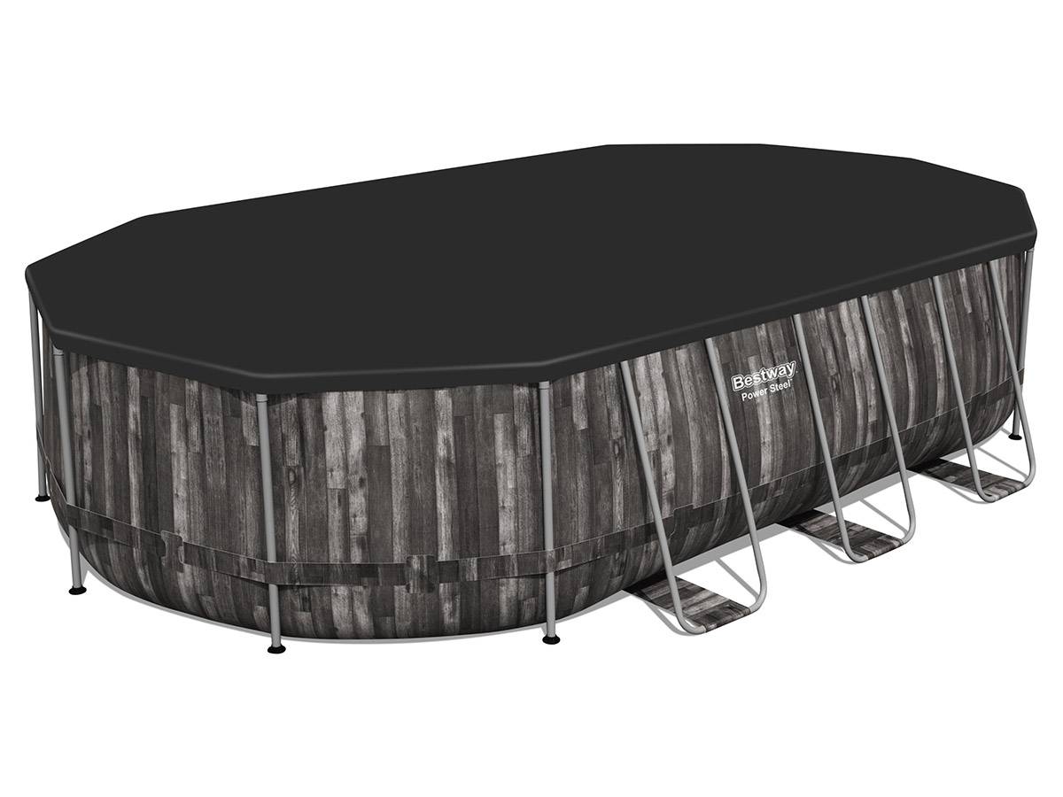 Bestway - Piscine tubulaire Power Steel décor bois ovale 6,10 x 3,66 x 1,22 m - Bestway - Imagen 5