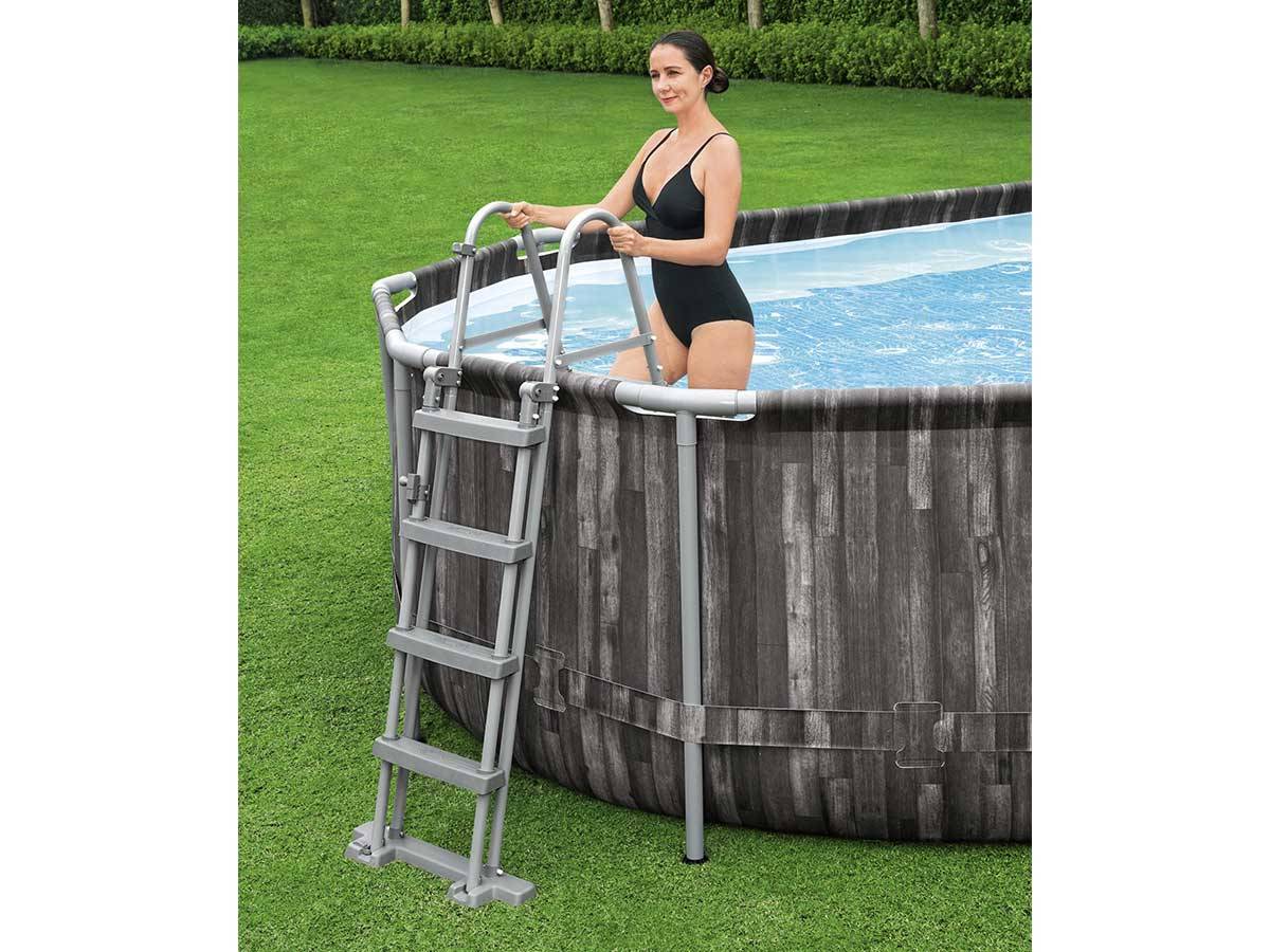 Bestway - Piscine tubulaire Power Steel décor bois ovale 6,10 x 3,66 x 1,22 m - Bestway - Imagen 6