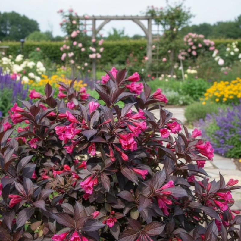 Weigela Alexandra®, Weigelia à fleurs Rouge - feuillage Caduc - Pot de 4L - 40/60 cm-  hauteur à maturité De 1,50 m à 2,00 m - Image 4