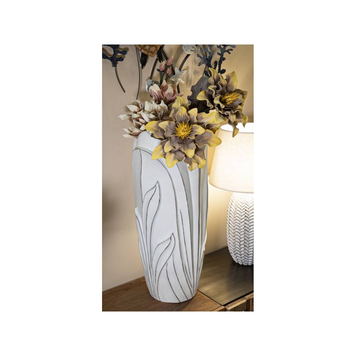Vase Déco en Résine "Gardy" 69cm Blanc - Image 7