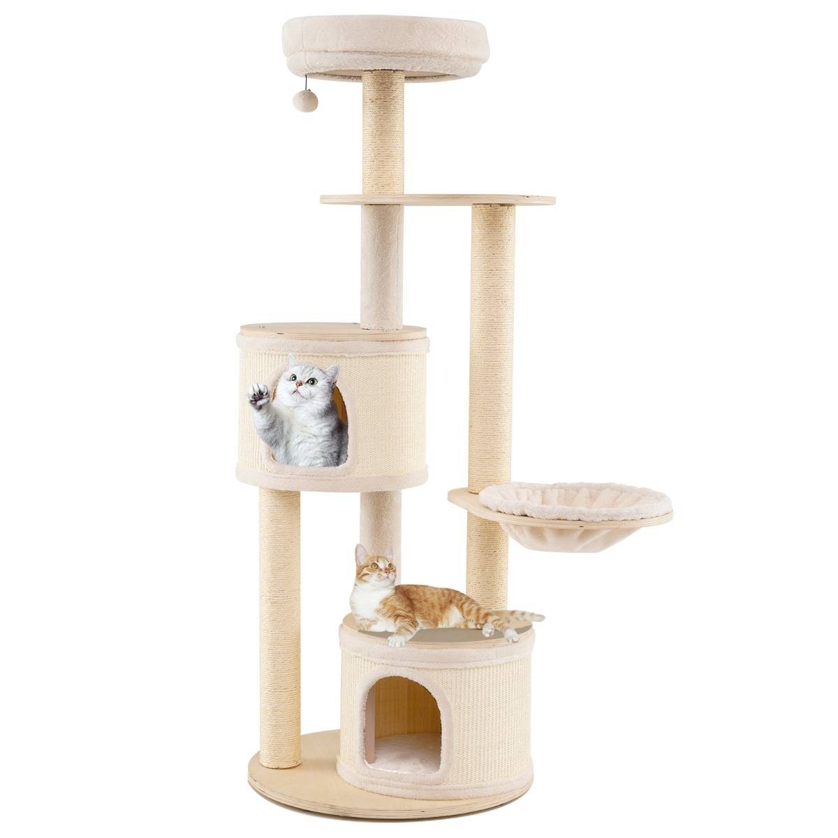 Arbre à Chat de 152cm Tour en Bois pour Chatons avec Griffoirs en Sisal & Tapis 2 Condos Perchoir - Image 5