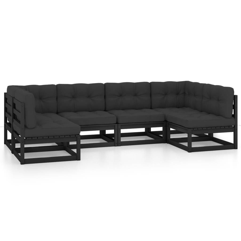 Helloshop26 - Salon de jardin meuble d'extérieur ensemble de mobilier 6 pièces avec coussins noir bois de pin massif - Imagen 1