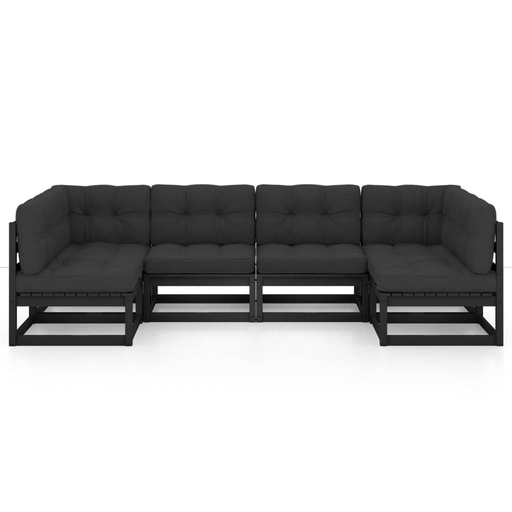 Helloshop26 - Salon de jardin meuble d'extérieur ensemble de mobilier 6 pièces avec coussins noir bois de pin massif - Imagen 2