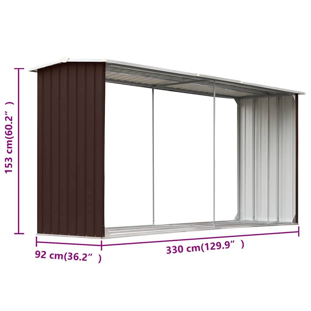 Abri de Stockage Bois XXL Acier Galvanisé Rangement 330x92x153 cm Marron - ComfortXL Outdoor Living - Image 6