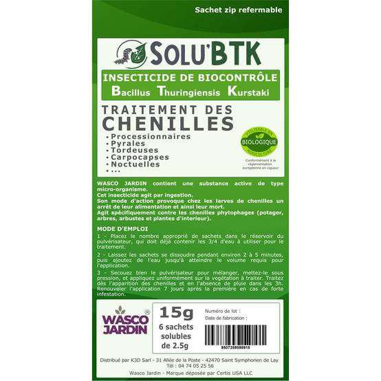 SoluBTK - Kit de Traitement Pyrale du Buis : Produit Biocontrôle BTK 15 g + Engrais Spécial Buis 250 g Chenilles et Régénération des Feuilles - Image 4