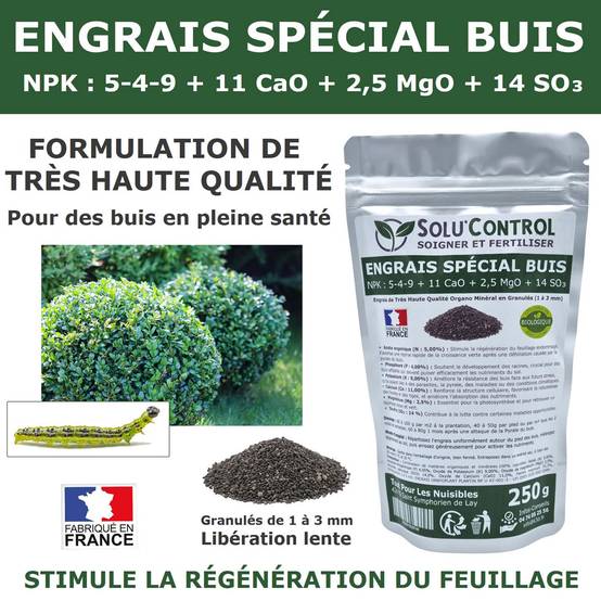 SoluBTK - Kit de Traitement Pyrale du Buis : Produit Biocontrôle BTK 15 g + Engrais Spécial Buis 250 g Chenilles et Régénération des Feuilles - Image 3