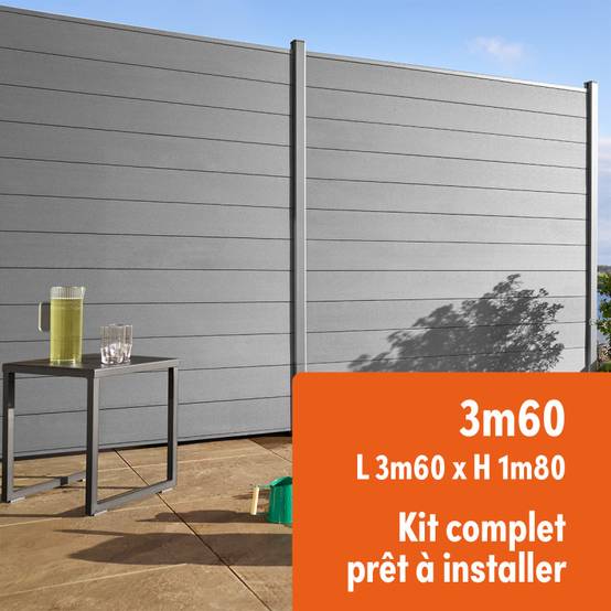 Kit clôture composite et aluminium à sceller H 1m80 L 3m60 gris quartz avec renforts acier - Palissade - Brise vue - Easy Clôture - Image 1