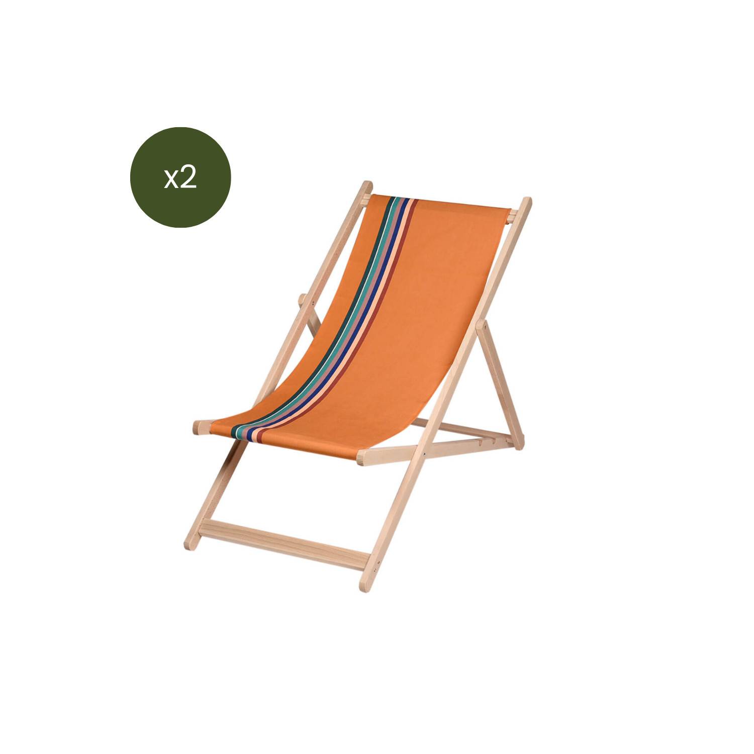 Autre - Lot de 2 chiliennes pliantes règlables - 100 % coton - bois hêtre - multicolore - MAULEON EPICE - Imagen 2