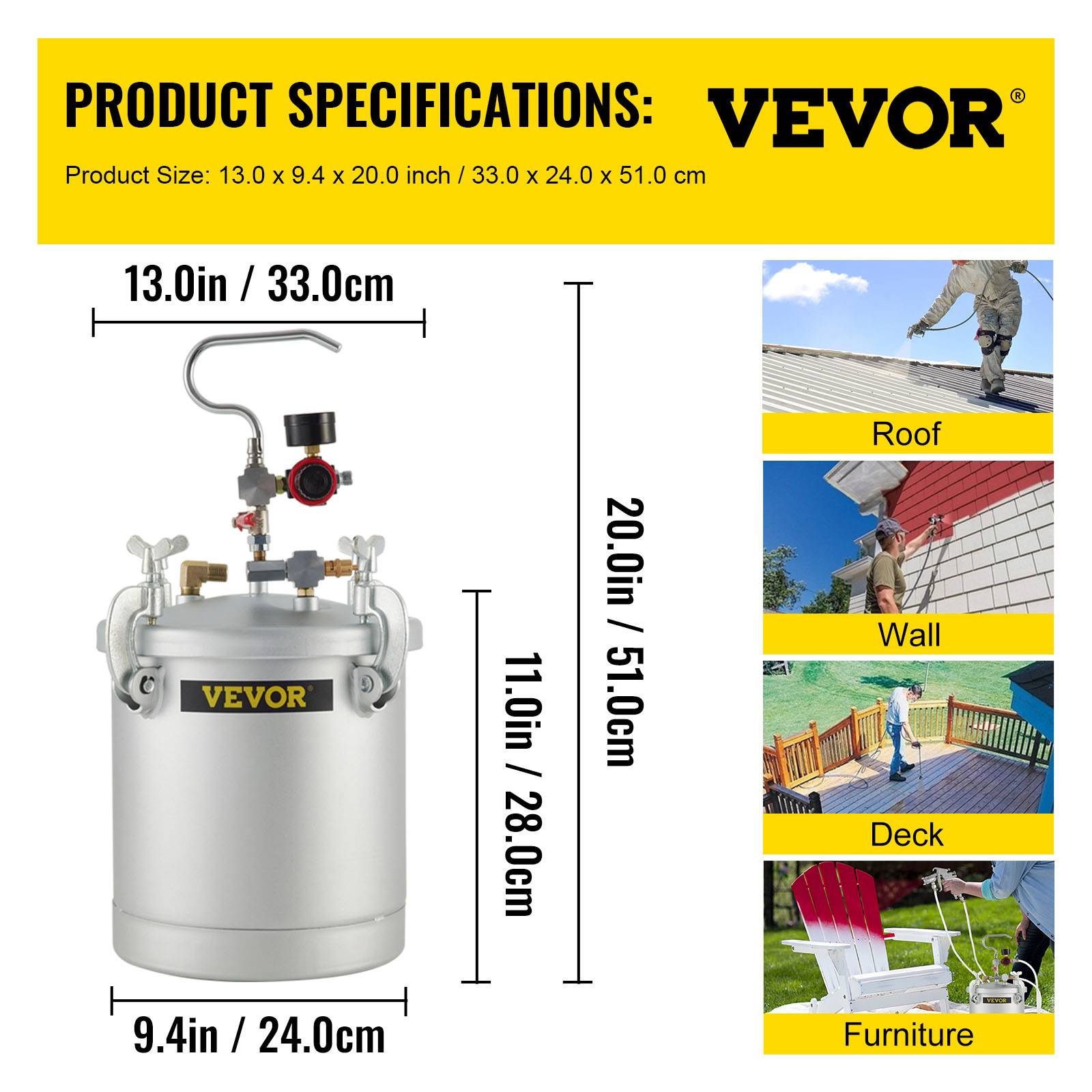 Vevor - VEVOR Réservoir peinture pression 10L, pistolet. 2 tuyaux 3m, étanchéité renforcée. Pour peinture. - Image 7