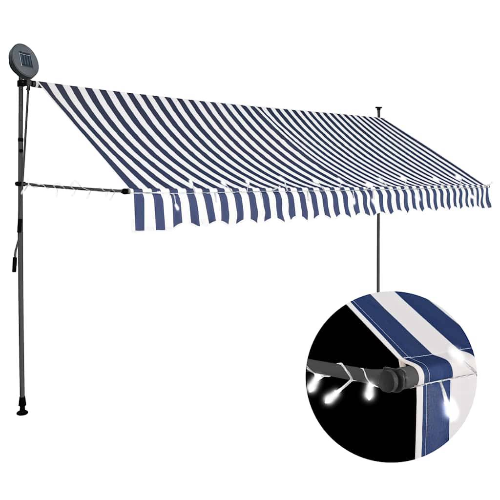 ComfortXL - Auvent Lumineux LED Solaire pour Terrasse Manuel sans Perçage Rétractable Bleu Blanc 400x120 cm – ComfortXL Outdoor Living - Image 1