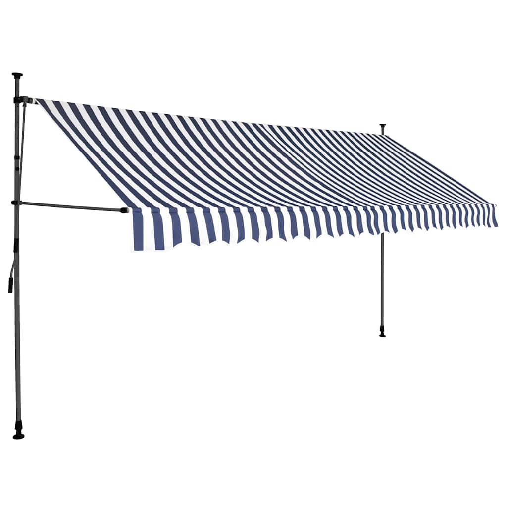 ComfortXL - Auvent Lumineux LED Solaire pour Terrasse Manuel sans Perçage Rétractable Bleu Blanc 400x120 cm – ComfortXL Outdoor Living - Image 2