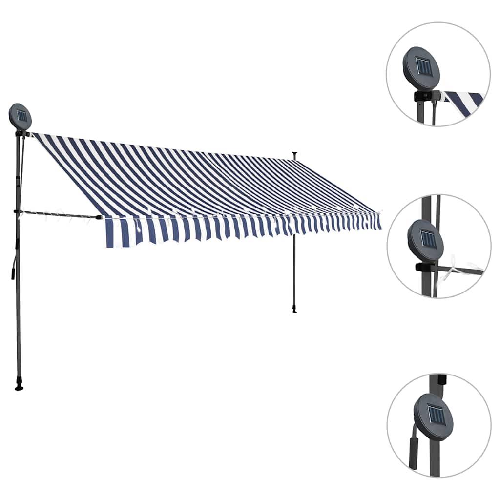ComfortXL - Auvent Lumineux LED Solaire pour Terrasse Manuel sans Perçage Rétractable Bleu Blanc 400x120 cm – ComfortXL Outdoor Living - Image 3