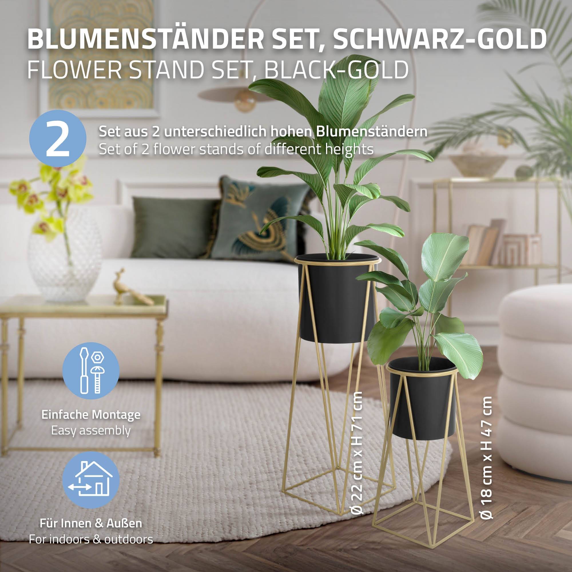 Ml-Design - 2x Support de plantes acier noir-ot h: 47 et 71 cm pot de fleurs avec cache-pot - Imagen 3
