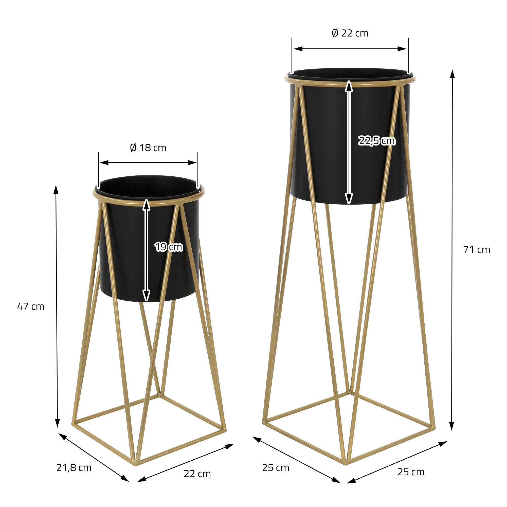 Ml-Design - 2x Support de plantes acier noir-ot h: 47 et 71 cm pot de fleurs avec cache-pot - Imagen 7