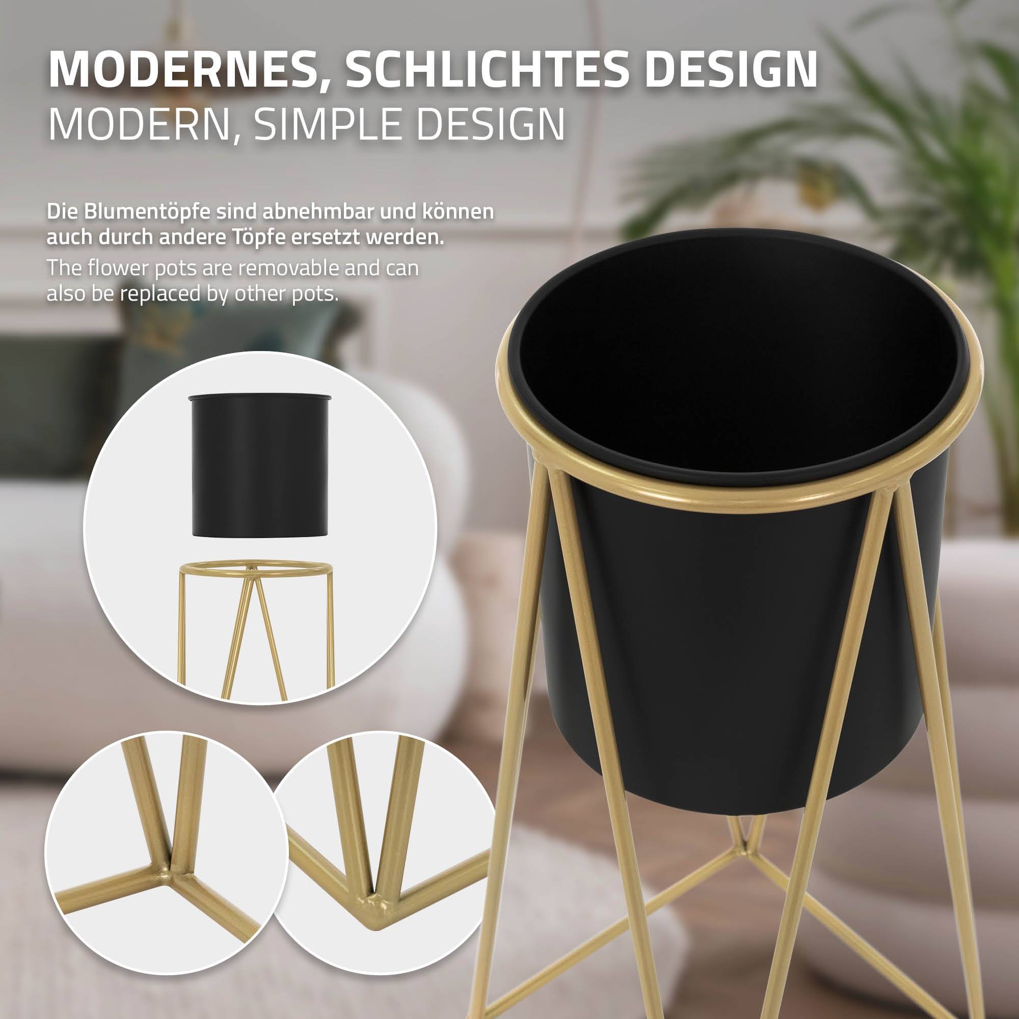Ml-Design - 2x Support de plantes acier noir-ot h: 47 et 71 cm pot de fleurs avec cache-pot - Imagen 4