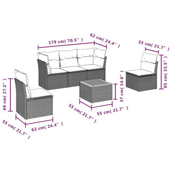 Salon de jardin confortable 6 pcs en résine tressée et table en bois modulable pour patio Noir – ComfortXL Outdoor Living - Image 3