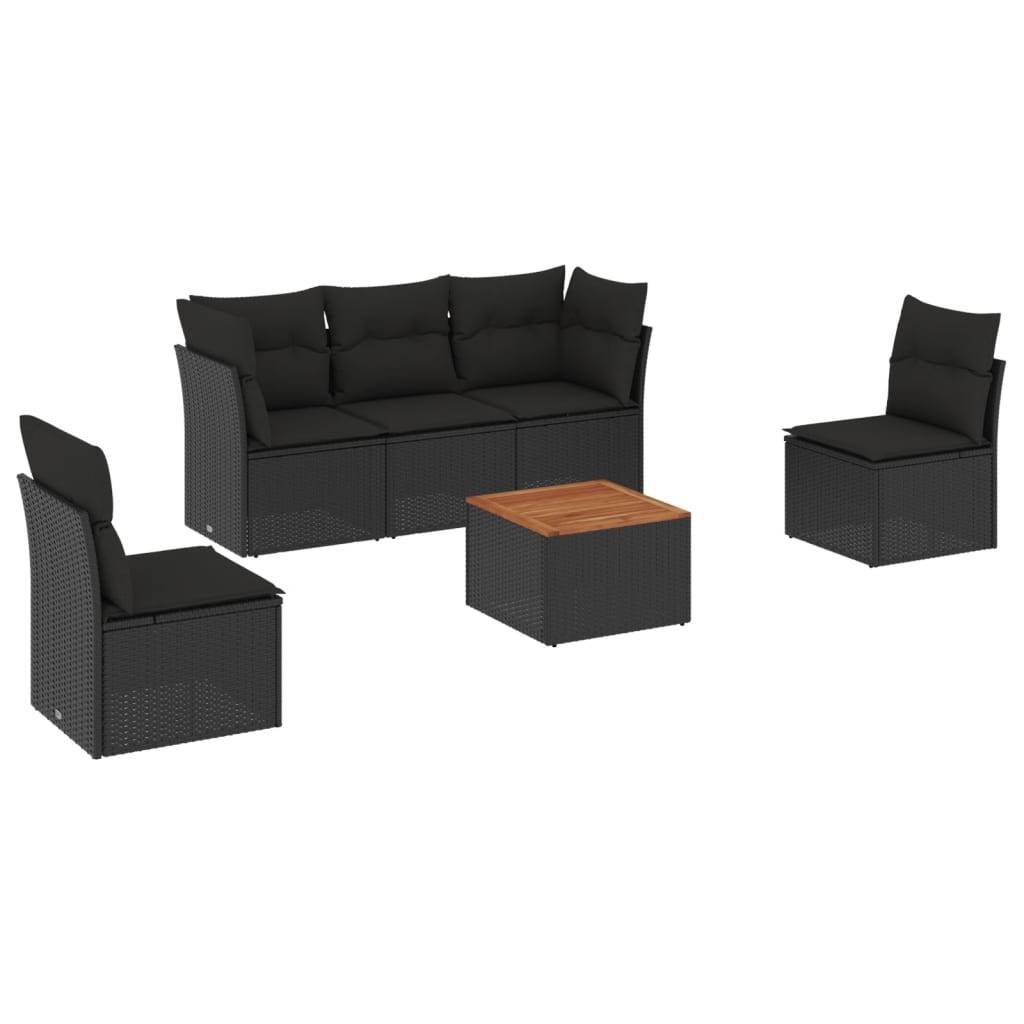 Salon de jardin confortable 6 pcs en résine tressée et table en bois modulable pour patio Noir – ComfortXL Outdoor Living - Image 2