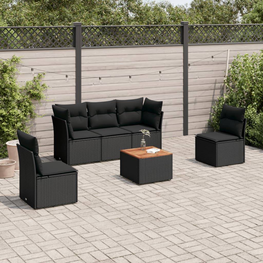 Salon de jardin confortable 6 pcs en résine tressée et table en bois modulable pour patio Noir – ComfortXL Outdoor Living
