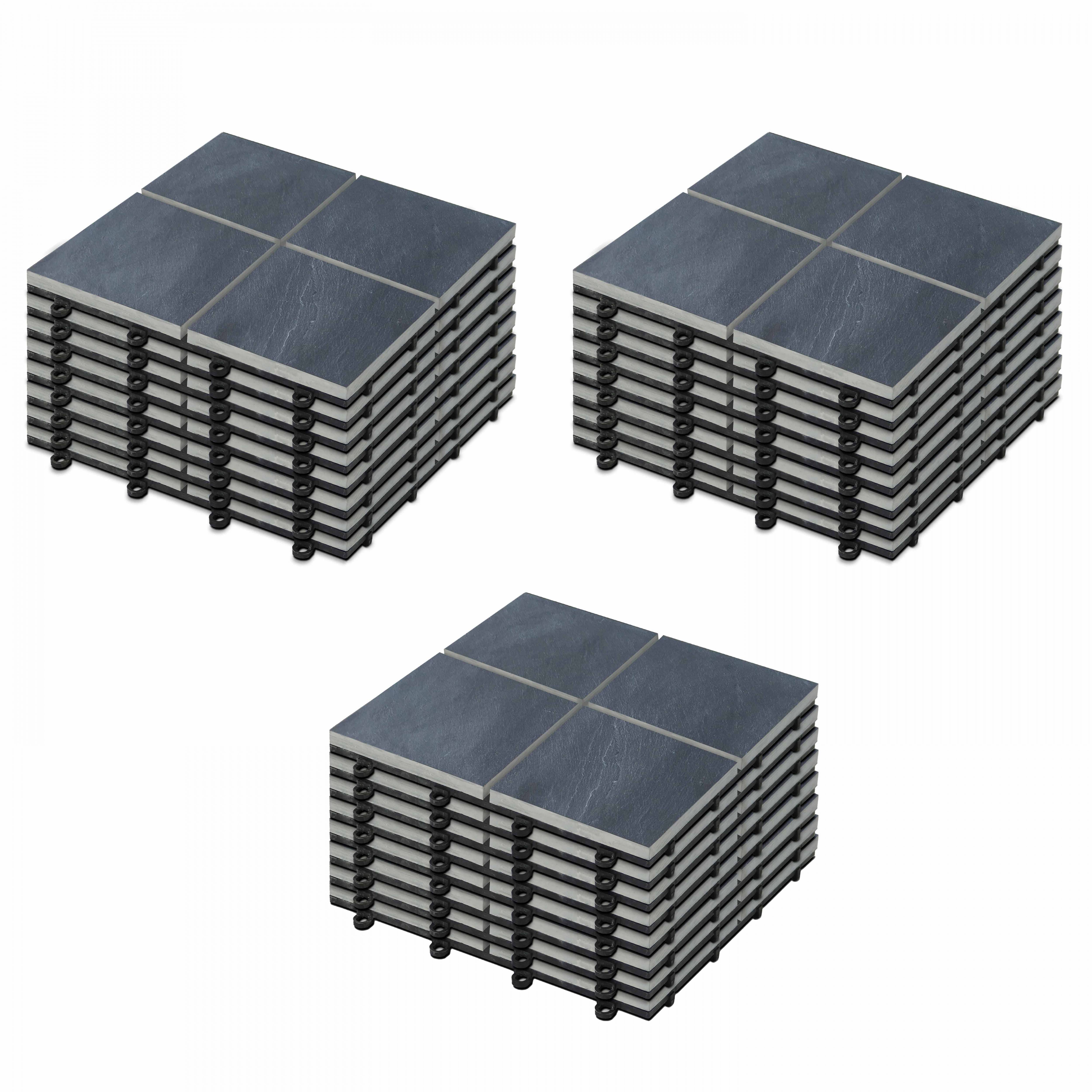 Oviala - Lot de 24 dalles clipsables en pierre noir Kobe - Oviala - Imagen 1