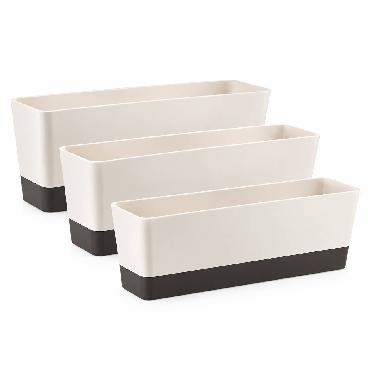 Jardinière Rectangulaire Plastique avec Drainage pour Fleurs Lot de 3 - Image 1
