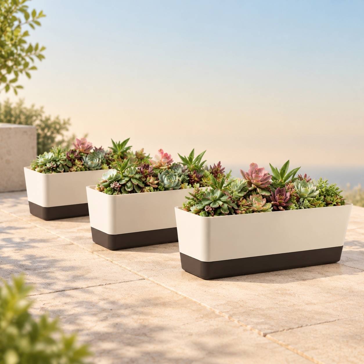 Jardinière Rectangulaire Plastique avec Drainage pour Fleurs Lot de 3 - Image 6