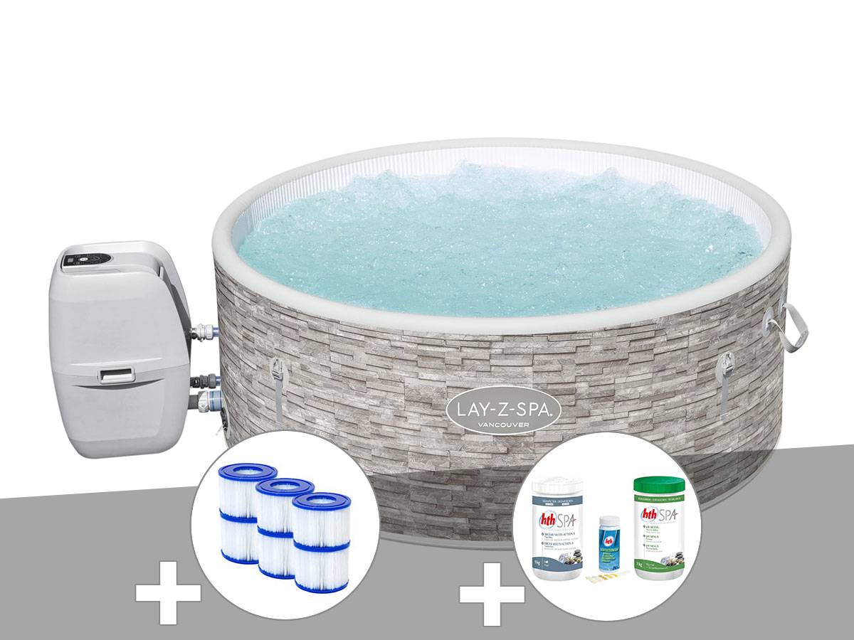 Bestway - Kit spa gonflable Bestway Lay-Z-Spa Vancouver rond Airjet Plus 3/5 places + 6 filtres + Kit traitement brome