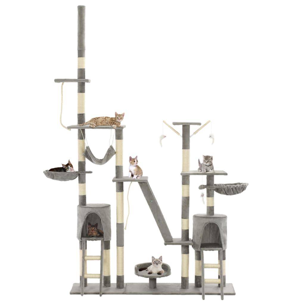 Helloshop26 - Arbre à chat griffoir grattoir niche jouet animaux peluché en sisal 230-250 cm gris - Imagen 1