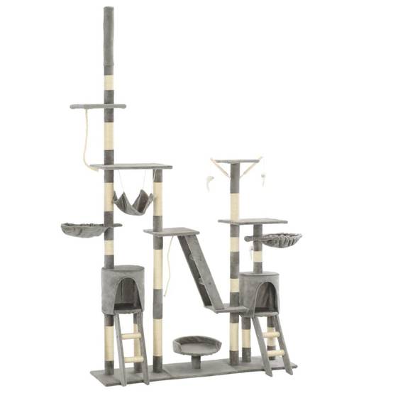 Helloshop26 - Arbre à chat griffoir grattoir niche jouet animaux peluché en sisal 230-250 cm gris - Imagen 2