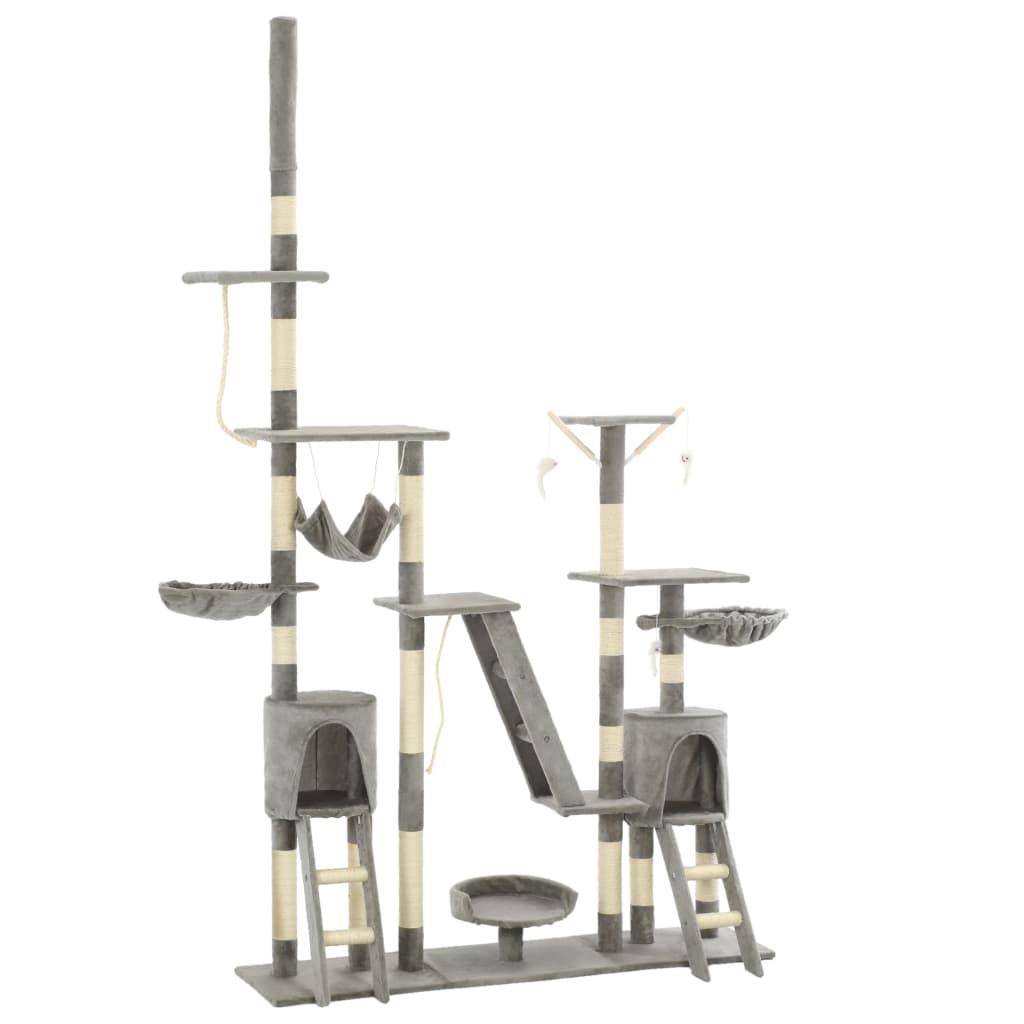 Helloshop26 - Arbre à chat griffoir grattoir niche jouet animaux peluché en sisal 230-250 cm gris - Imagen 2